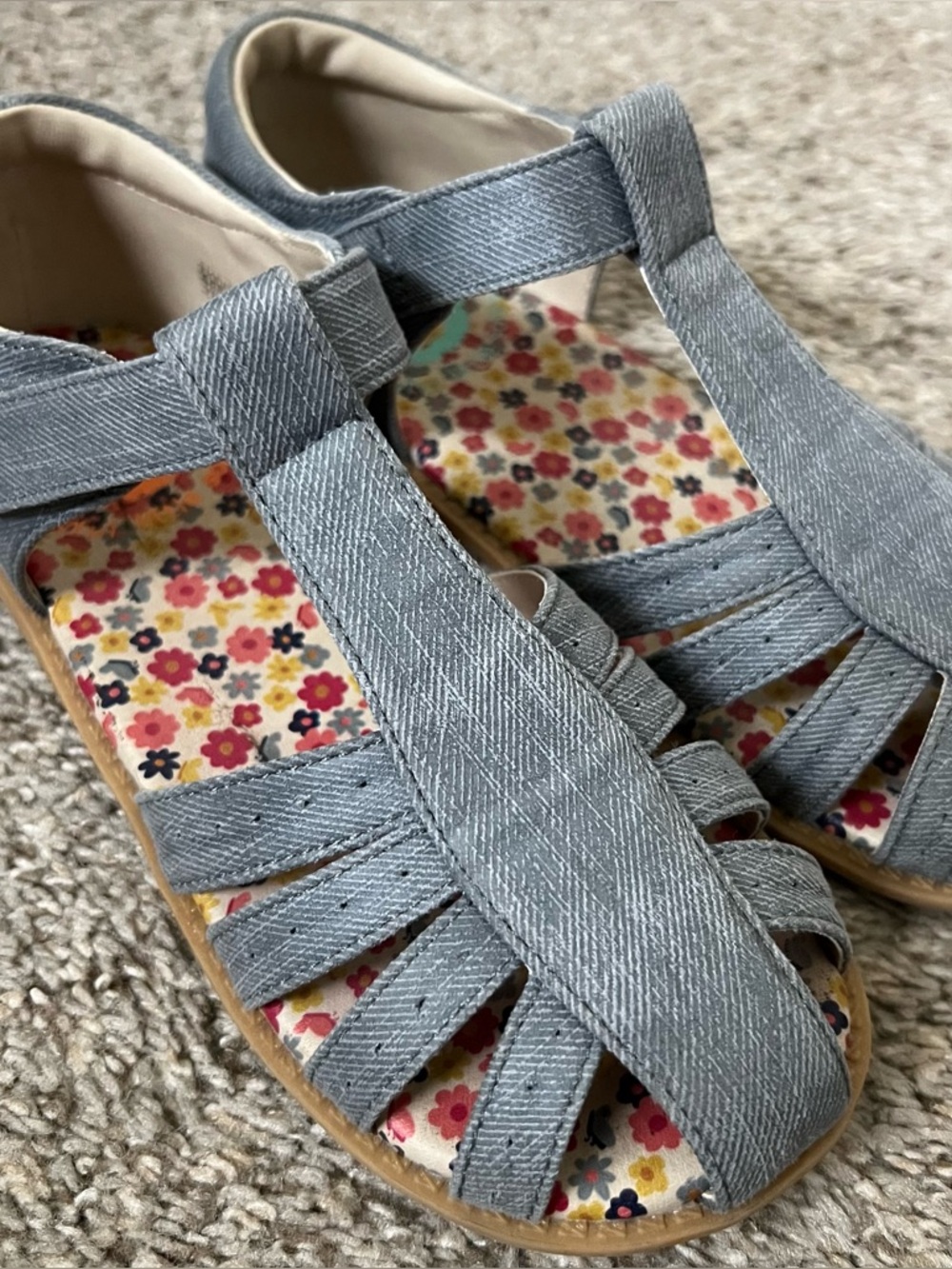 Livie & Luca Blue Girls Sandals with Floral Insole Size 13
